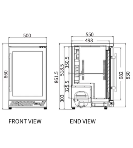 Under Bench Stainless Steel Single Door Bar Cooler BT-500FS/F