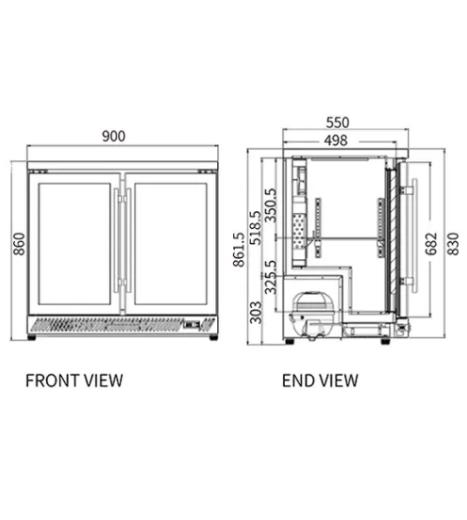 Under Bench Stainless Steel Double Door Bar Cooler BT-900FS/F