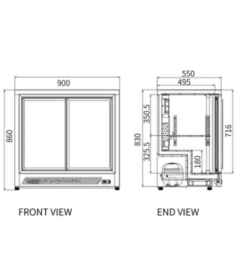 Under Bench Double Sliding Door Bar Cooler BT-900FYS/FY