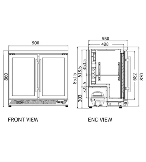 Under Bench Double Door Bar Cooler BT-900FS/F