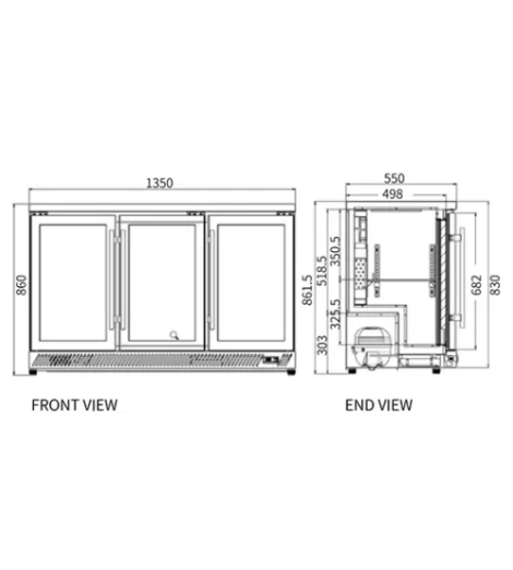 Under Bench Triple Sliding Door Bar Cooler BT-1350FYS/FY